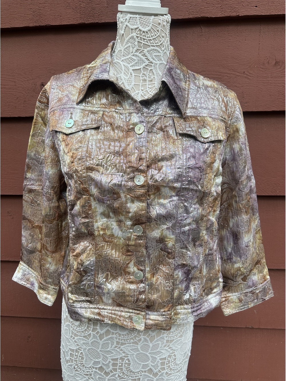 Ruby Rd. Metallic Iridescent Crinkle Texture Jacket Purple Gold Eclectic